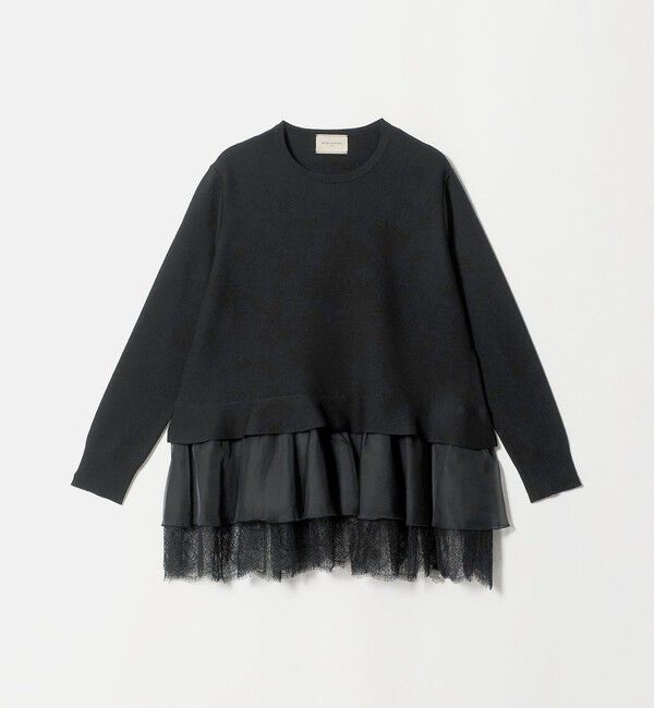 UNITED ARROWS「オーガンジー レース コンビ ニット ‐ウォッシャブル‐」|ニット・セーター|BLACK