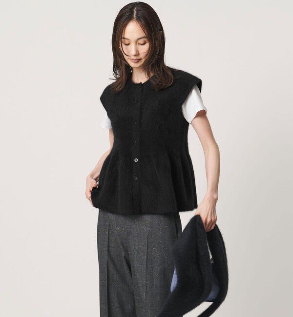 UNITED ARROWS「フォックスカシミヤ キャップスリーブ ペプラム ベスト」|ニット・セーター|BLACK