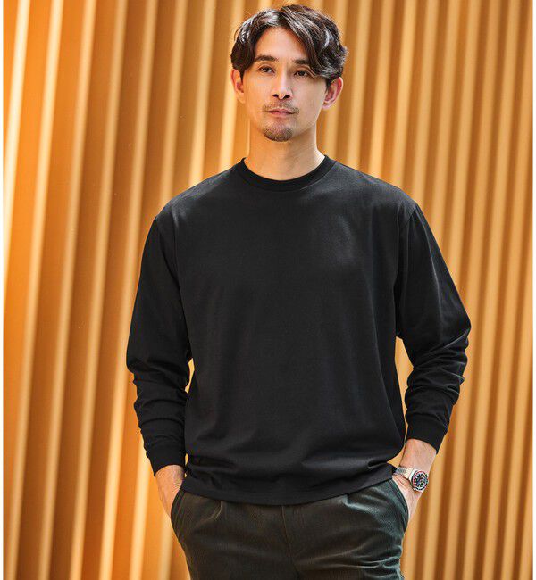 UNITED ARROWS green label relaxing「【WEB限定】JUST fit デイリー ワイド 長袖 Tシャツ -吸水速乾・抗菌-」|Tシャツ・カットソー|BLACK