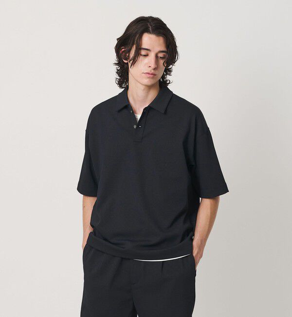 BEAUTY&YOUTH UNITED ARROWS「Air Dobby ワイドテーパード ポロシャツ ヨコストレッチ 吸水速乾 ウォッシャブル」|Tシャツ・カットソー|BLACK