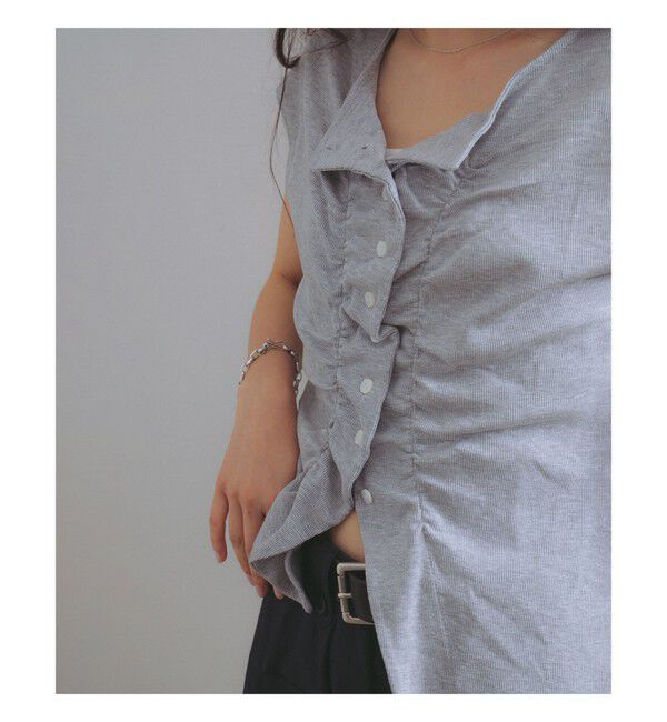 Ray BEAMS 「リブ フロントギャザー フレンチスリーブ」|Tシャツ・カットソー|