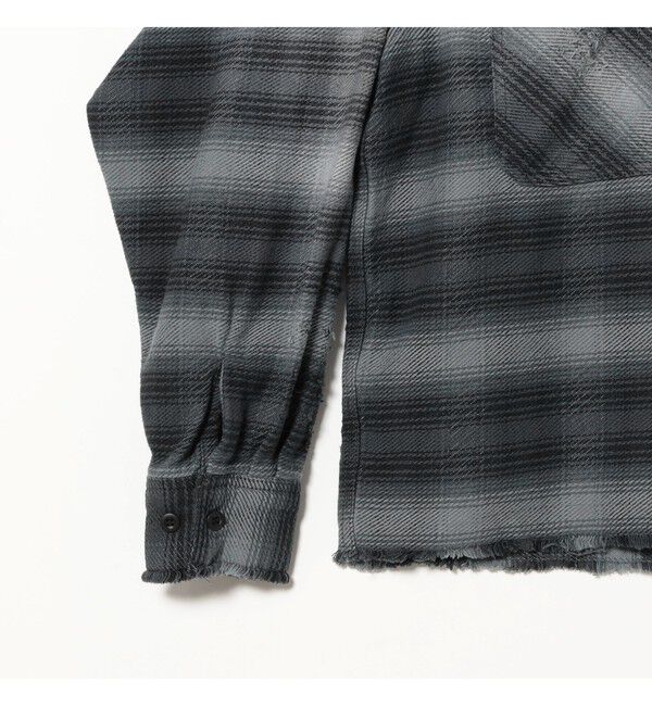 BEAMS「ダメージ フード チェック シャツ【ワイドショートフィット】」|シャツ・ブラウス|