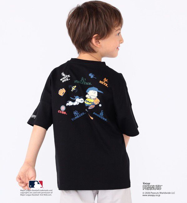SHIPS KIDS「SHIPS KIDS:100～125cm / PEANUTS&times;MLB プリント Tシャツ」|Tシャツ・カットソー|ブラック