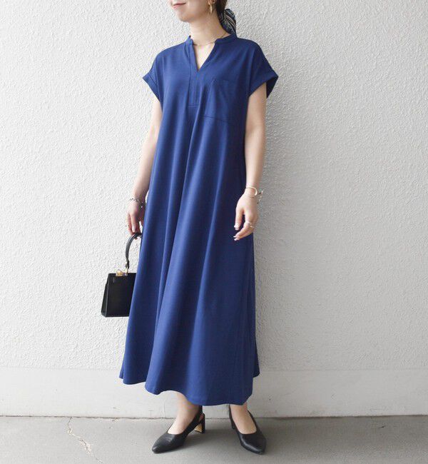 SHIPS any「SHIPS any:〈接触冷感/汗染み防止加工/洗濯機可能〉スキッパー Aライン ワンピース」|ワンピース|