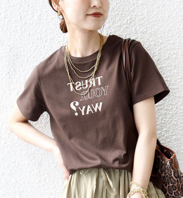 SHIPS for women「【WEB限定】オーガニック コットン コンパクト プリント TEE」|Tシャツ・カットソー|ブラウン