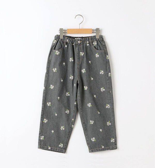 SHIPS KIDS「SHIPS KIDS:90cm/フラワー エンブロイダリー デニム パンツ」|デニム|ブラック
