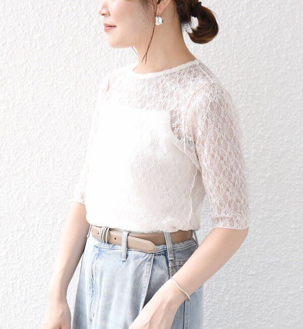 SHIPS for women「〈手洗い可能〉ストレッチ フラワー レース TEE」|Tシャツ・カットソー|