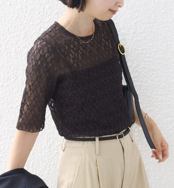 SHIPS for women「〈手洗い可能〉ストレッチ フラワー レース TEE」|Tシャツ・カットソー|