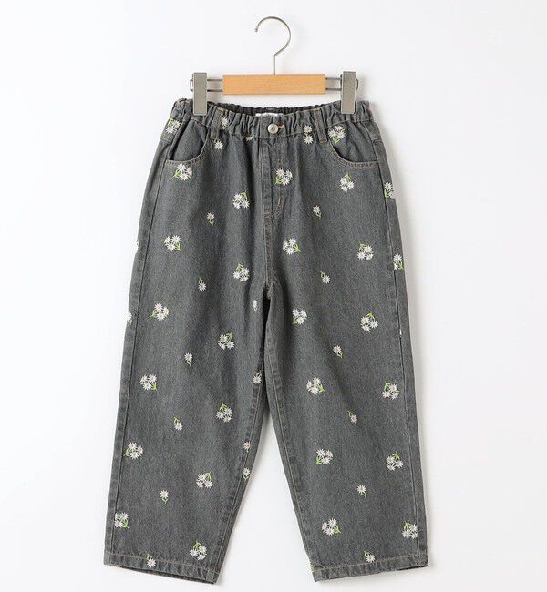 SHIPS KIDS「SHIPS KIDS:140～150cm/フラワー エンブロイダリー デニム パンツ」|デニム|ブラック