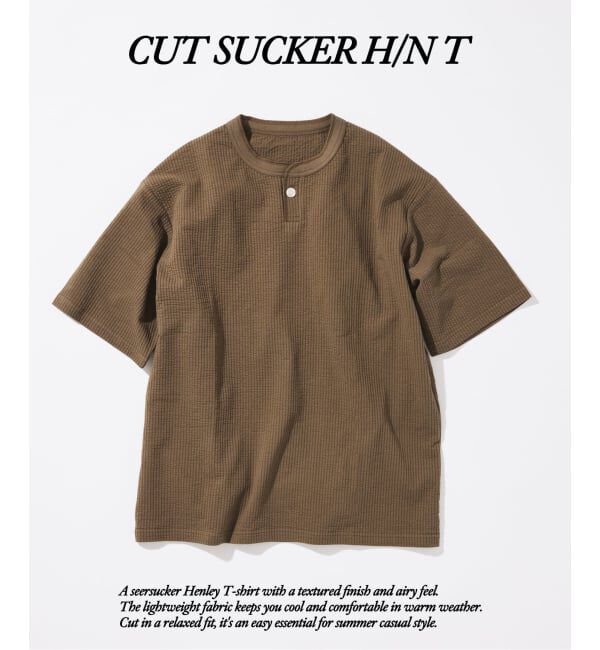 JOURNAL STANDARD「カット サッカー ヘンリーネック Tシャツ」|Tシャツ・カットソー|カーキ
