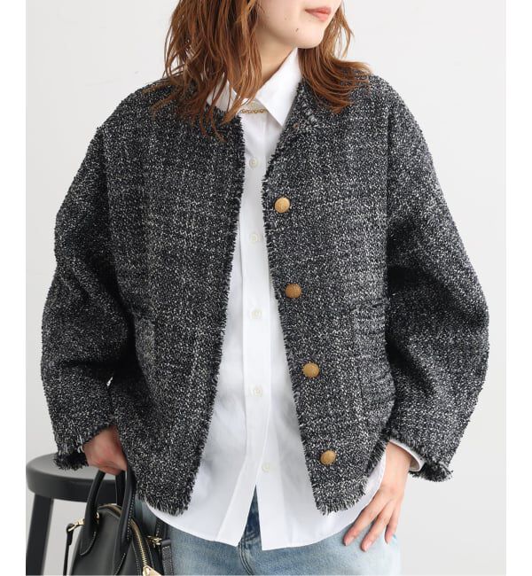 journal standard L'essage「《予約》【一部店舗＆WEB限定】GIOLICAツイードドルマンジャケット」|ノーカラージャケット|ブラック A
