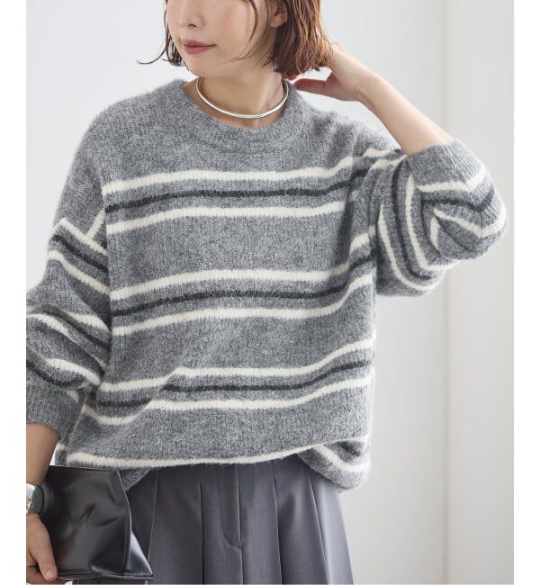 journal standard L'essage「《一部WEB限定カラー/予約》2WAYウールシャギーMIXボーダープルオーバー」|ニット・セーター|グレーA