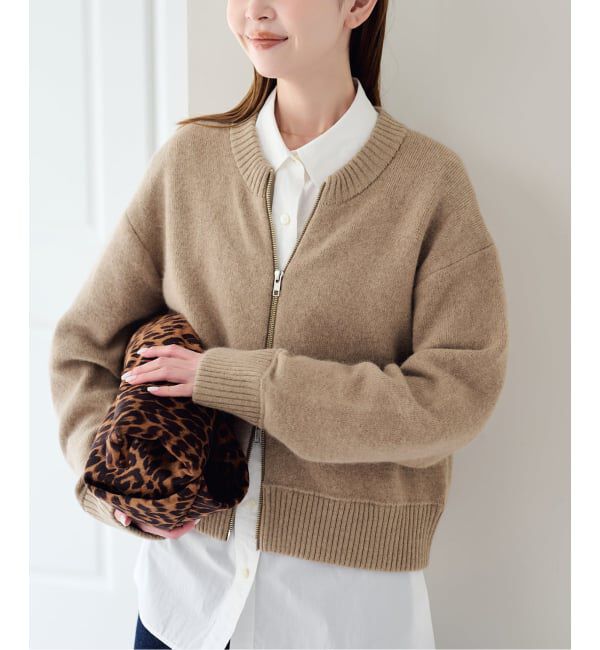 U by SPICK&SPAN「《予約》アンゴラミックスジップニットカーデ」|カーディガン|ベージュ