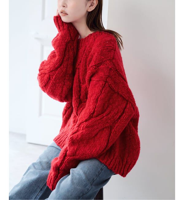 U by SPICK&SPAN「《予約》ケーブルニット」|ニット・セーター|レッド