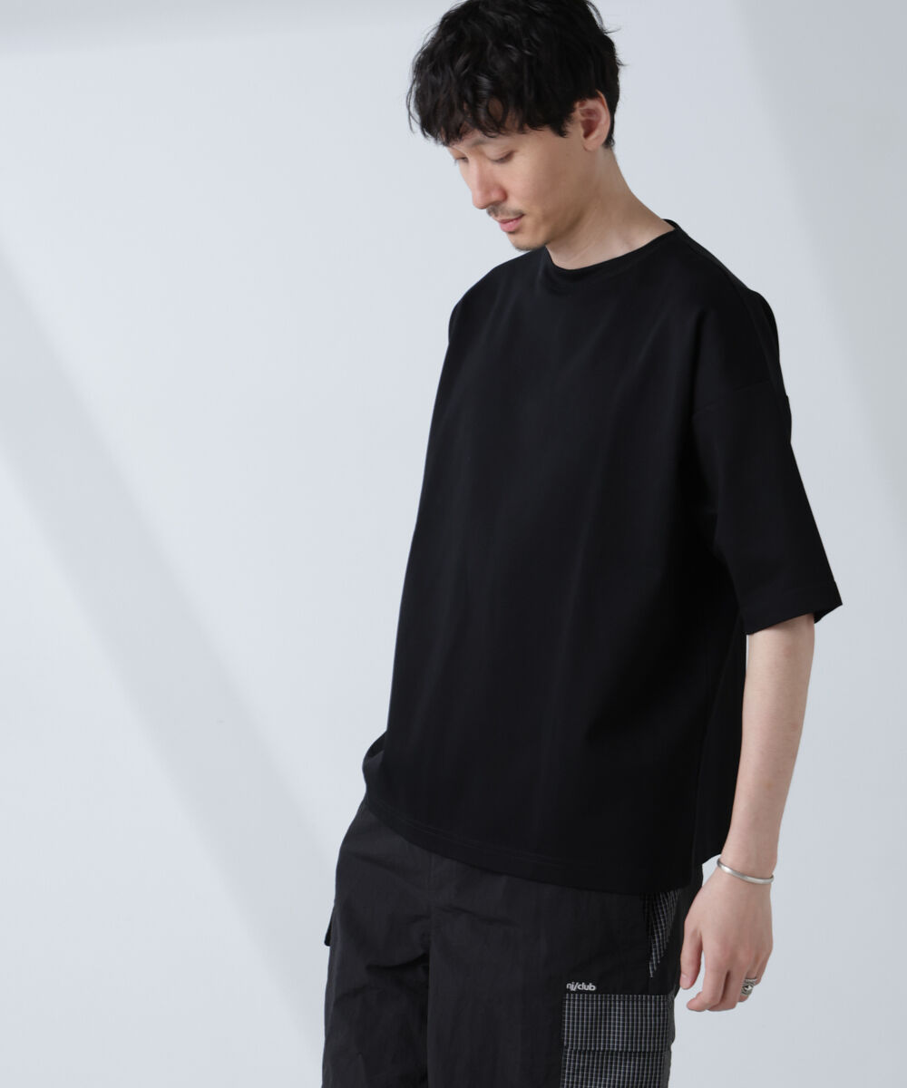 NANO universe「「NJ/CLUB」モクロディ ボートネック ビッグＴシャツ」|Tシャツ・カットソー|ブラック