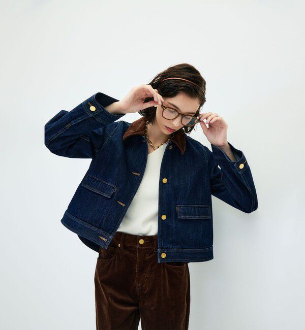 Rie Miller「【RM denim】コーデュロイ襟2WAYフレアショート丈Gジャン」|デニムジャケット|