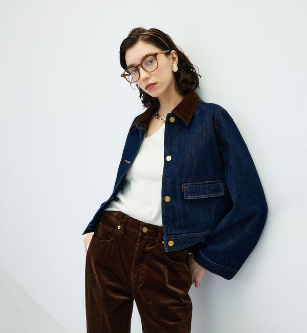 Rie Miller「【RM denim】コーデュロイ襟2WAYフレアショート丈Gジャン」|デニムジャケット|