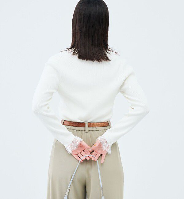 NOLLEY'S sophi「《手洗い可能》レース付きリブVネックカーディガン」|カーディガン|