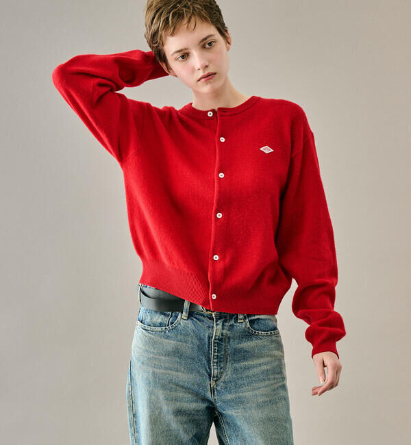 DANTON「DANTON | ラムウール クルーネックカーディガン WOMEN」|ニット・セーター|RED