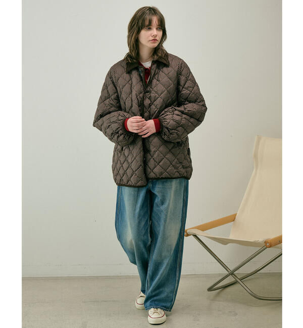 GYMPHLEX「Gymphlex | キルトダウンパフスリーブミドルコート CHECK WOMEN」|ダウン|