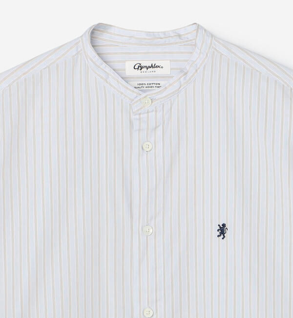 GYMPHLEX「Gymphlex | コットンポプリン 長袖バンドカラーシャツ STRIPE MEN」|シャツ・ブラウス|