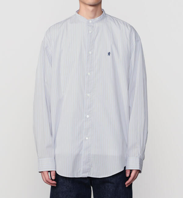 GYMPHLEX「Gymphlex | コットンポプリン 長袖バンドカラーシャツ STRIPE MEN」|シャツ・ブラウス|