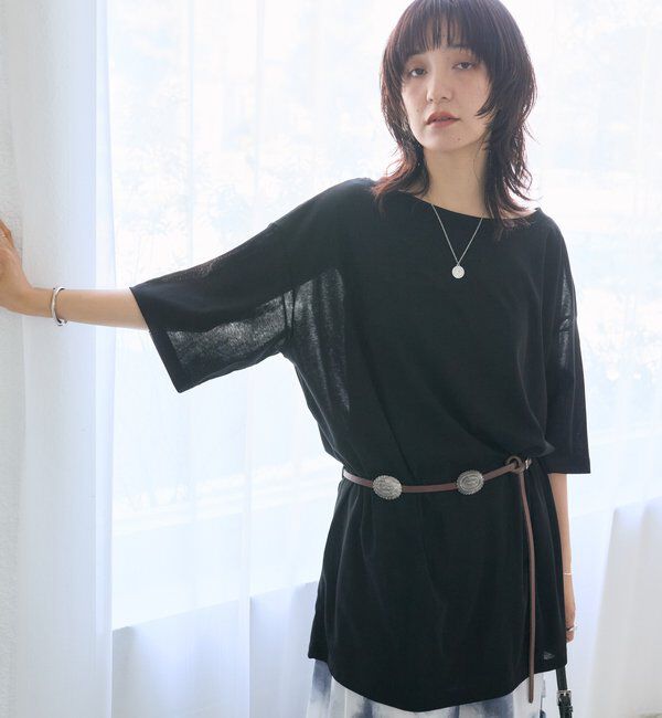  「【A・MONN】【吸水速乾/接触冷感】オープンネックチュニックTee」|Tシャツ・カットソー|