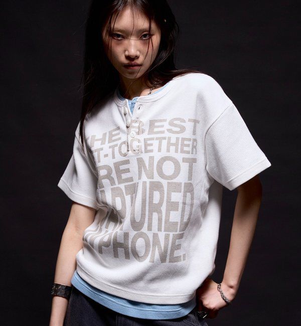  「メッセージワッフルヘンリーS/S TEE」|Tシャツ・カットソー|ホワイト