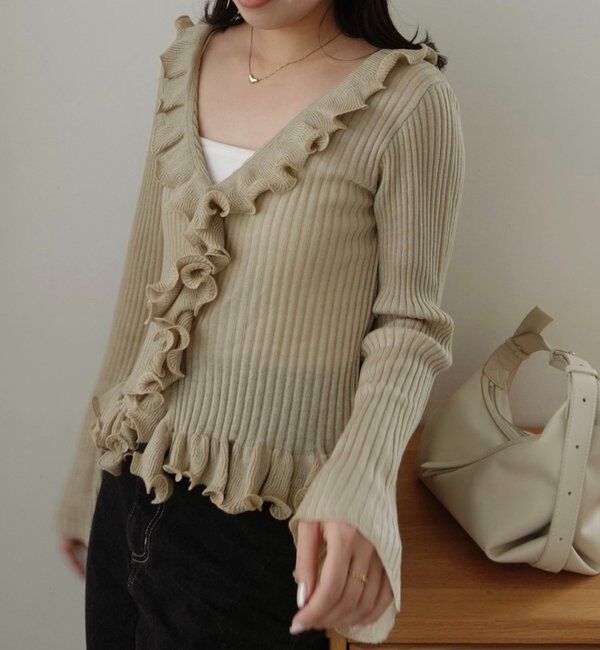  「カーリーフリルV カーディガン」|カーディガン|