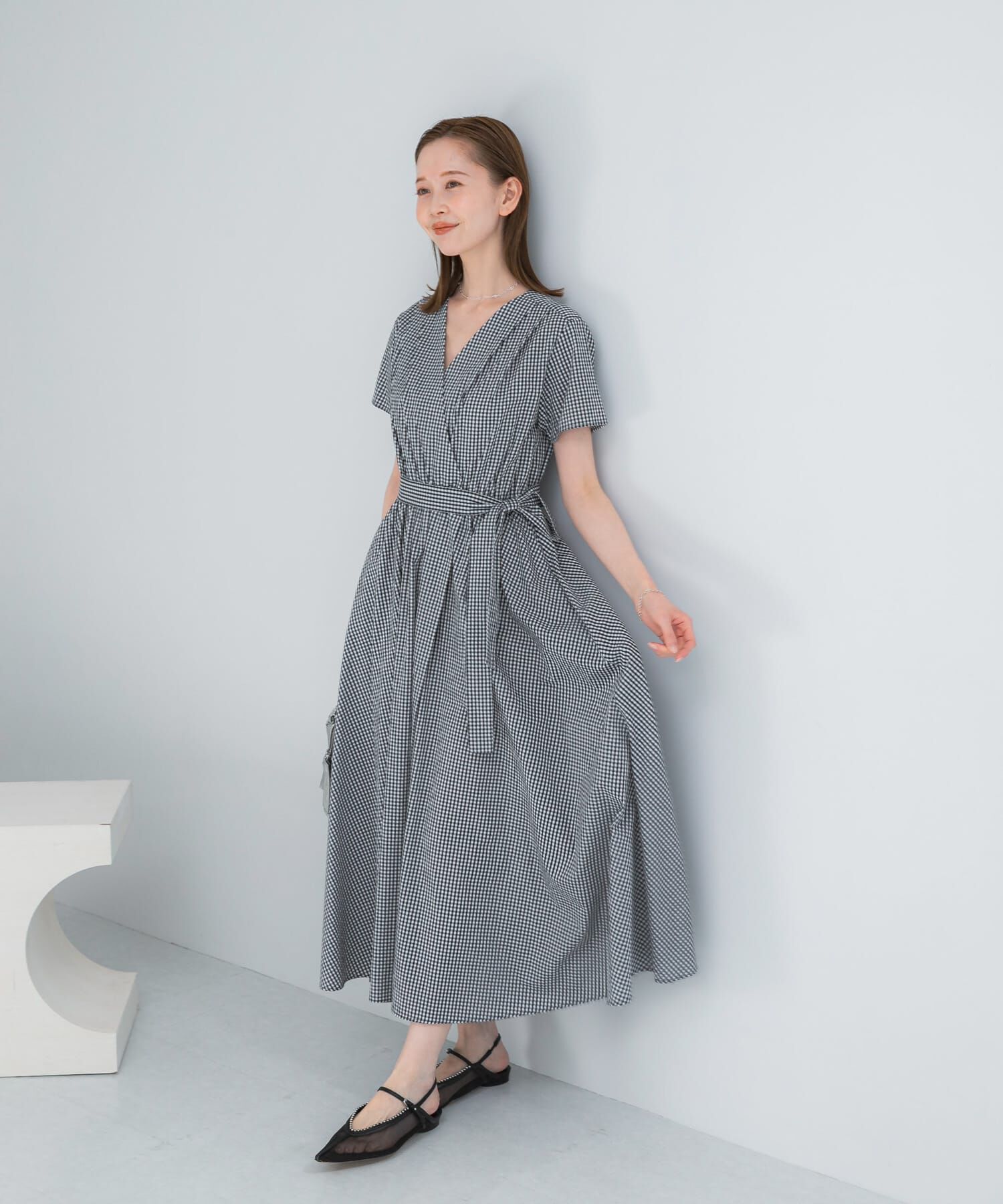 URBAN RESEARCH ROSSO「『WEB/一部店舗限定』チェックカシュクールワンピース」|ワンピース|ブラック