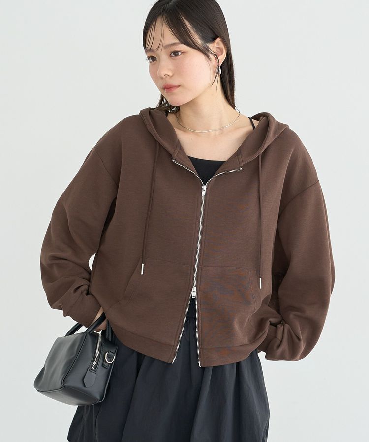 earth music&ecology「【接触冷感・吸水速乾】シアーダンボールフーディーパーカー」|ブルゾン・スタジャン|Brown