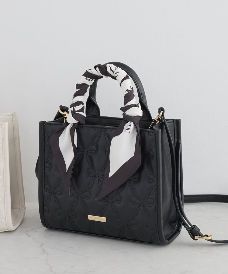Maison de FLEUR「スカーフ付きリボンキルティング2Wayスクエアトート」|ハンドバッグ|ブラック