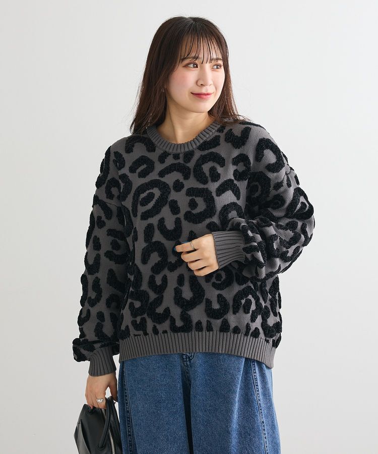 Green Parks「・furry rate レオパードジャカードニット」|ニット・セーター|Charcoal Gray