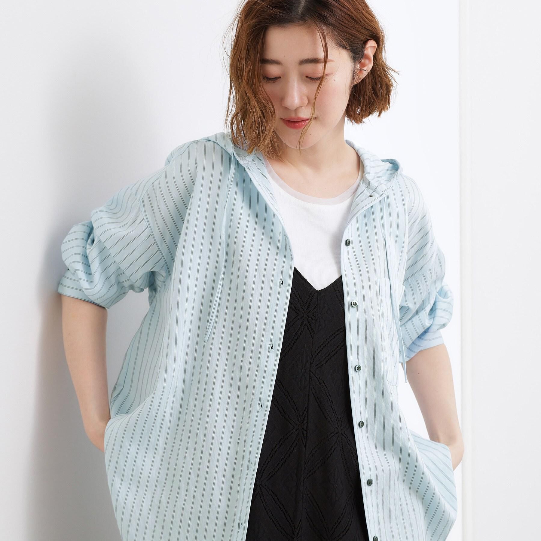grove「【洗える】大人のストライプ フーディシャツ」|シャツ・ブラウス|