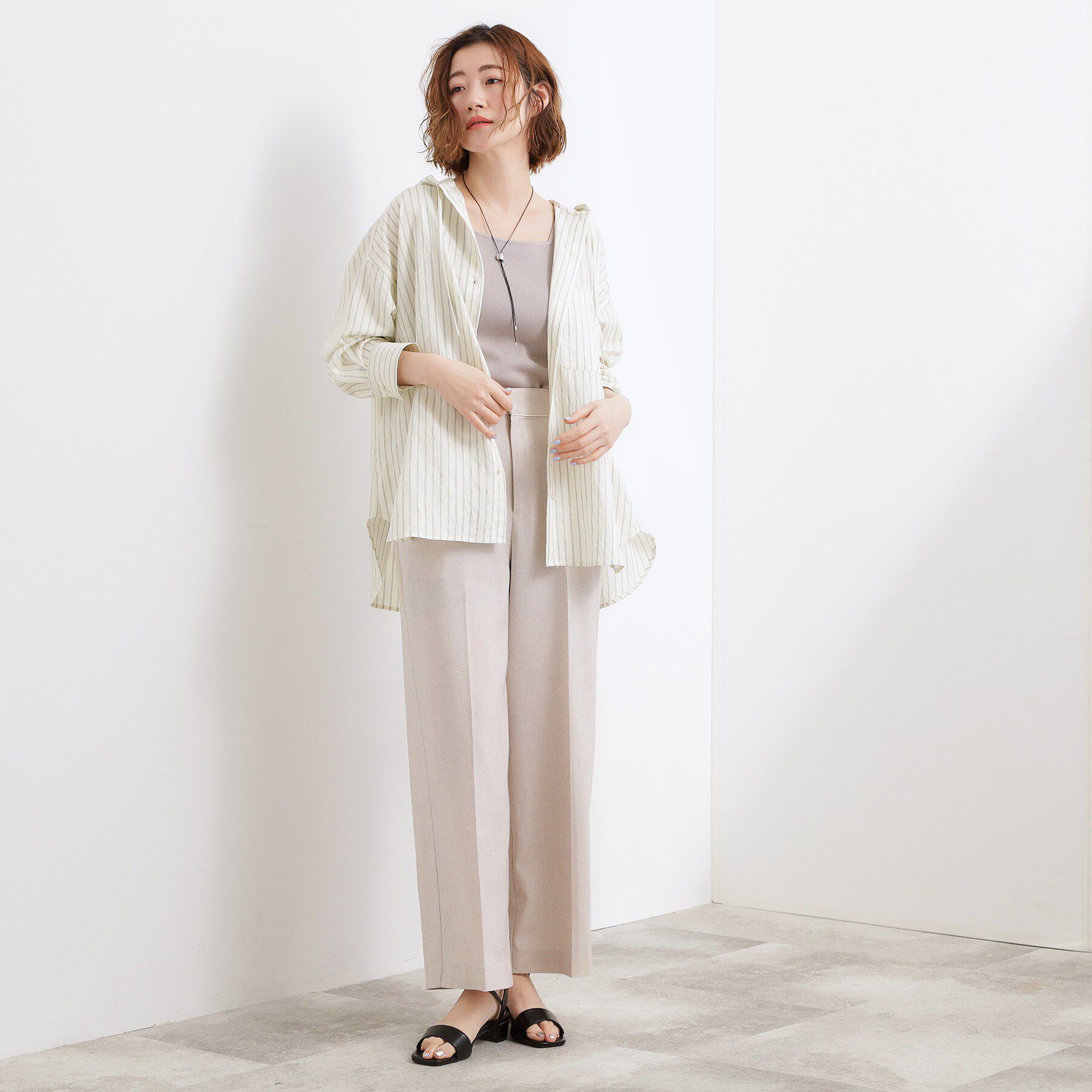 grove「【洗える】大人のストライプ フーディシャツ」|シャツ・ブラウス|