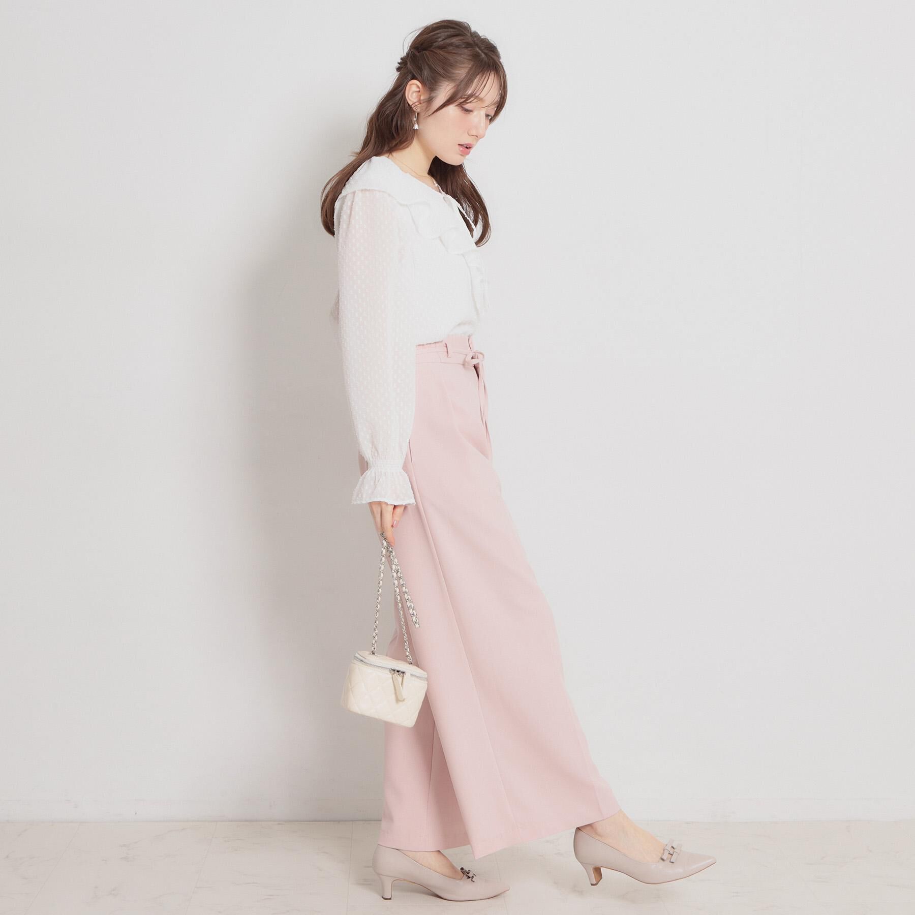 Couture broach「【洗える・S-LL】細リボンデザイン タックワイドパンツ」|その他|