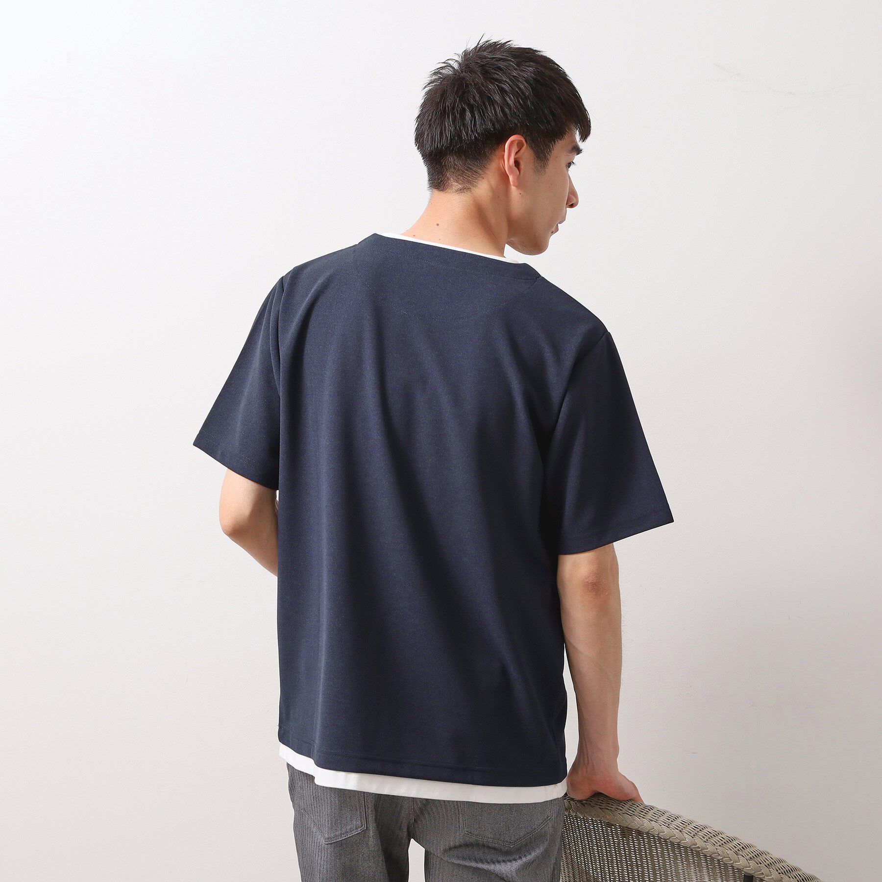 THE SHOP TK「ツイルキーネック 半袖Tシャツ 接触冷感/洗濯機OK」|Tシャツ・カットソー|