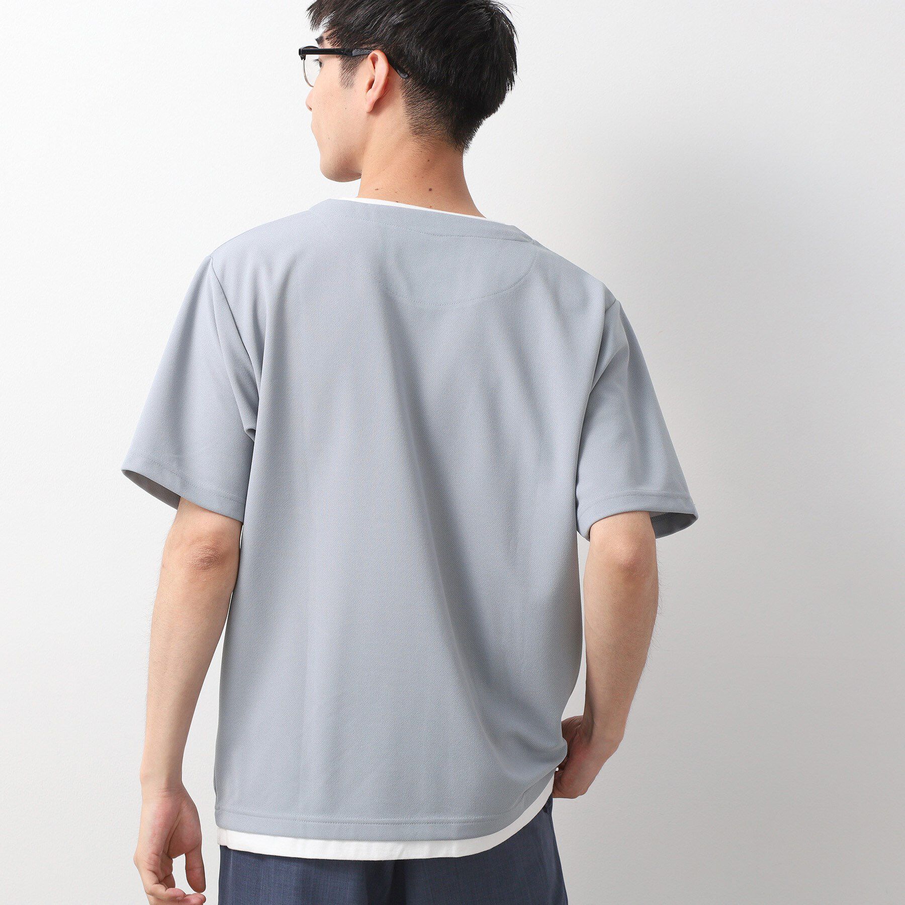 THE SHOP TK「ツイルキーネック 半袖Tシャツ 接触冷感/洗濯機OK」|Tシャツ・カットソー|