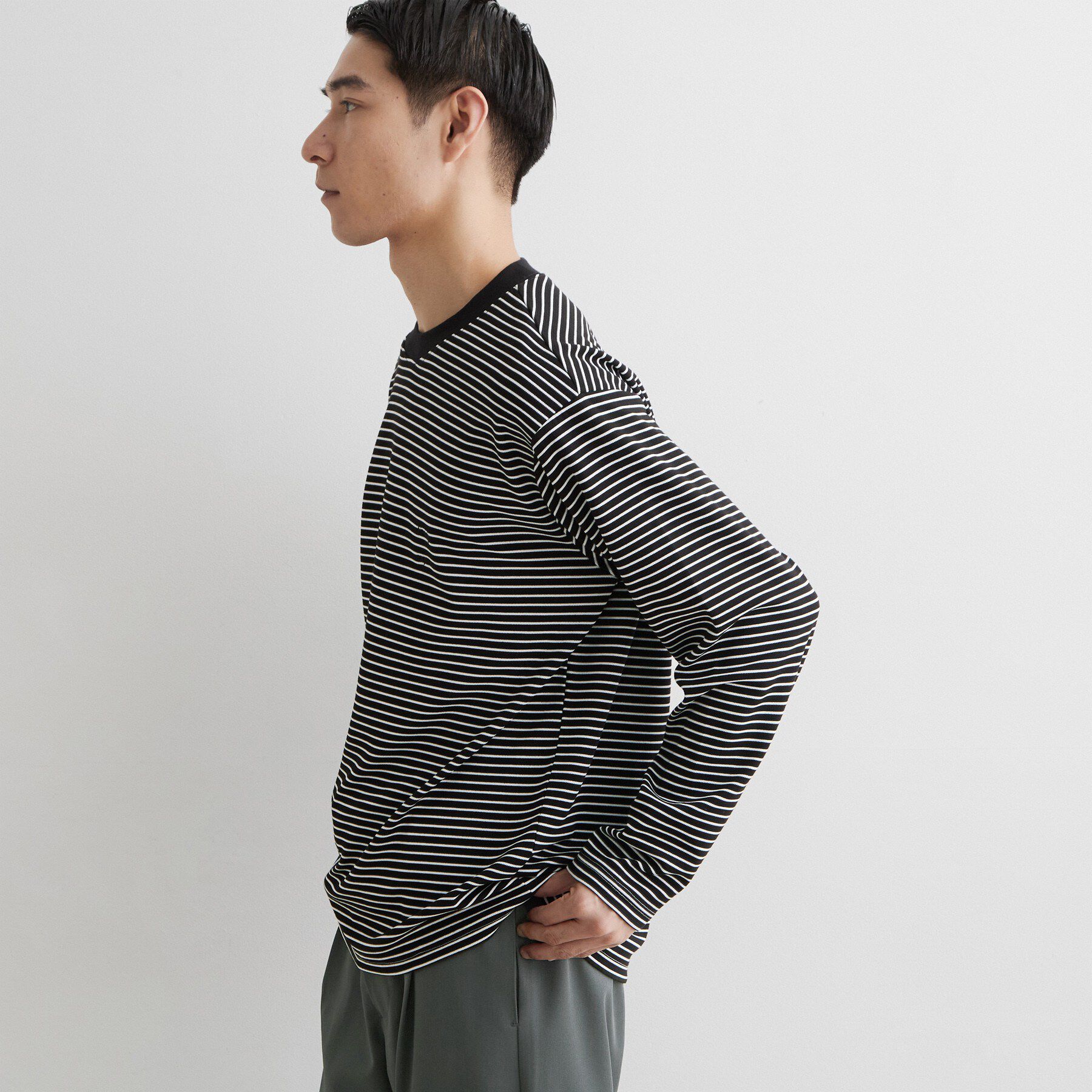 THE SHOP TK「【洗濯機OK】リップルボーダー長袖Tシャツ」|Tシャツ・カットソー|