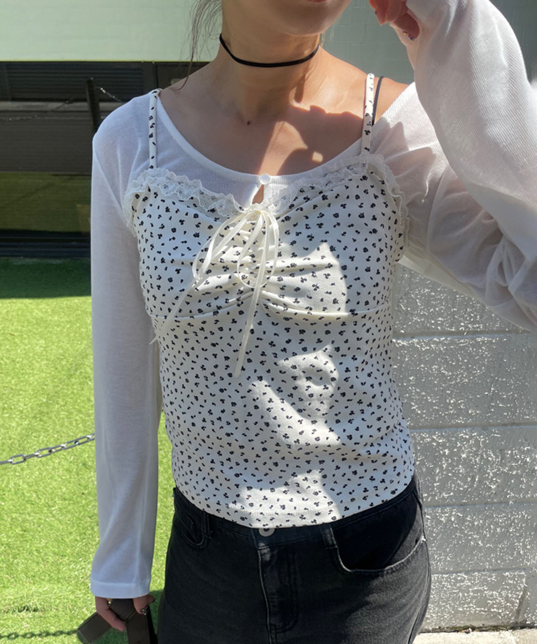  「花柄キャミ&times;カーディガンセット」|Tシャツ・カットソー|