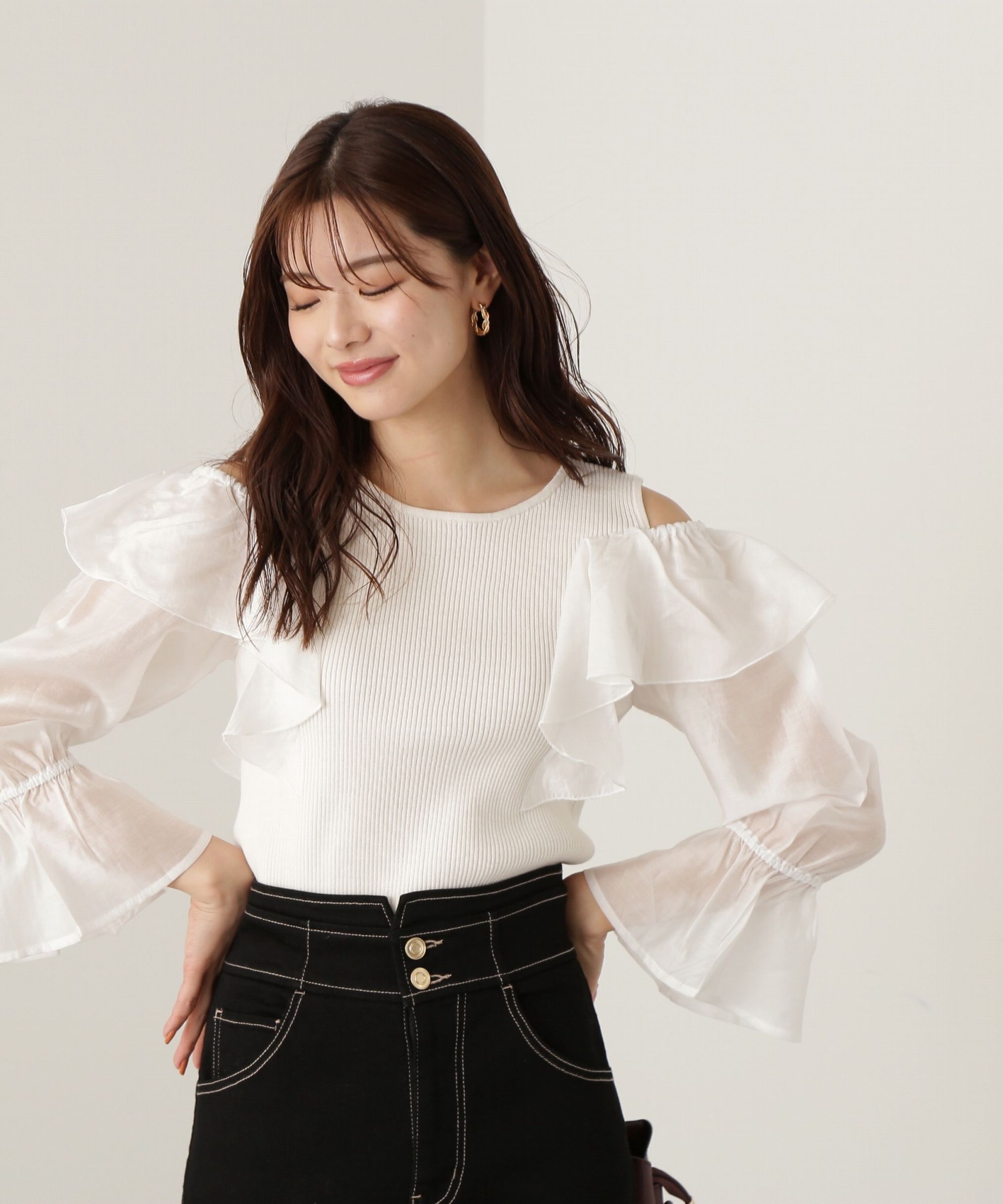 PROPORTION BODY DRESSING「シアーラッフルスリーブニット」|ニット・セーター|