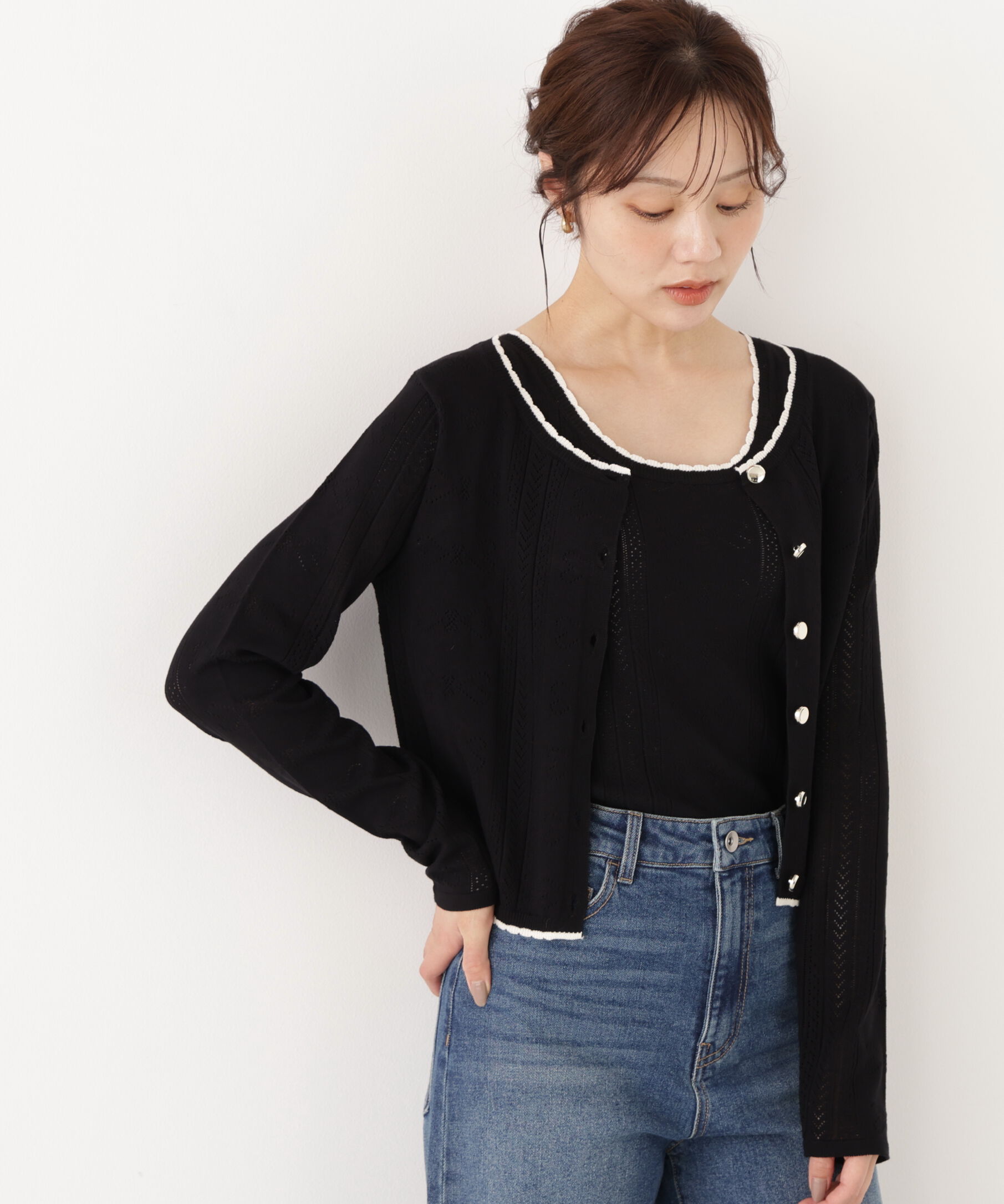 PROPORTION BODY DRESSING「＜a/mie＞パターンメッシュアンサンブルニット」|ニット・セーター|