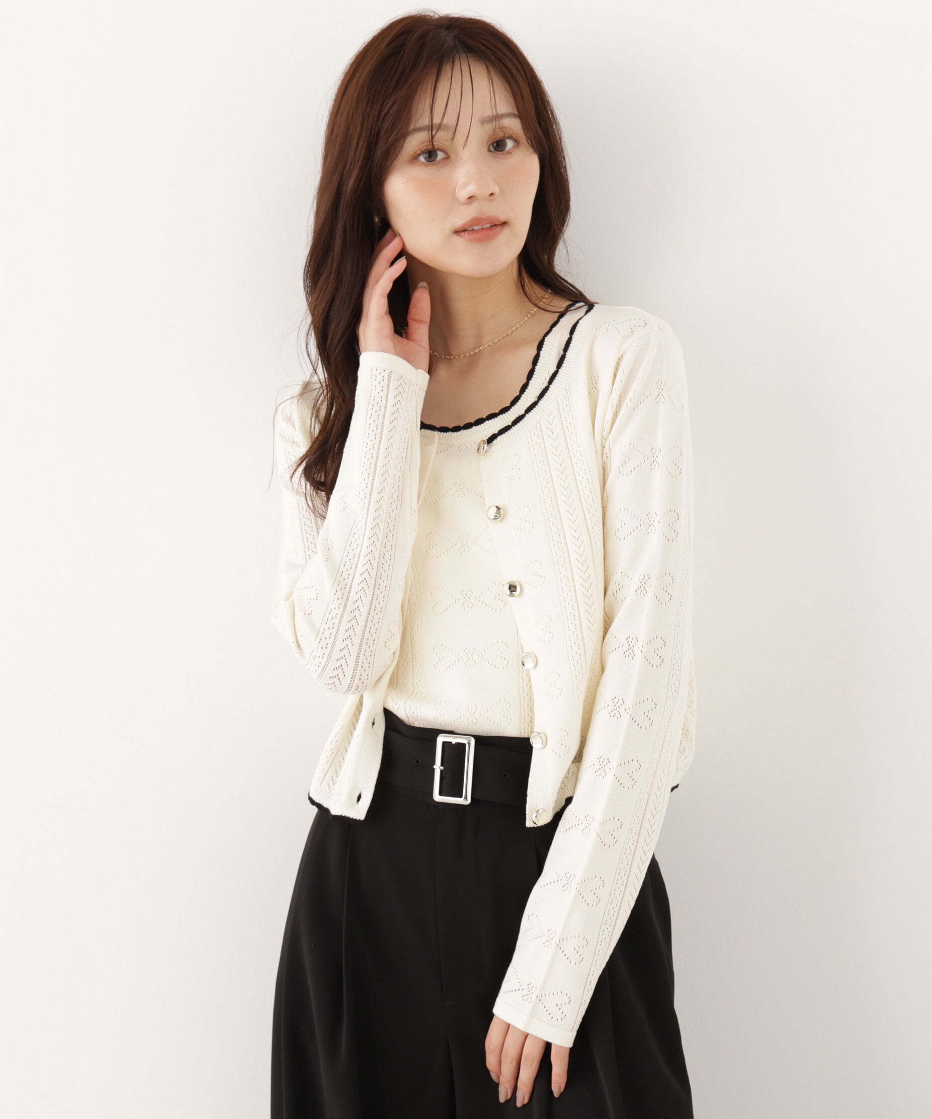 PROPORTION BODY DRESSING「＜a/mie＞パターンメッシュアンサンブルニット」|ニット・セーター|