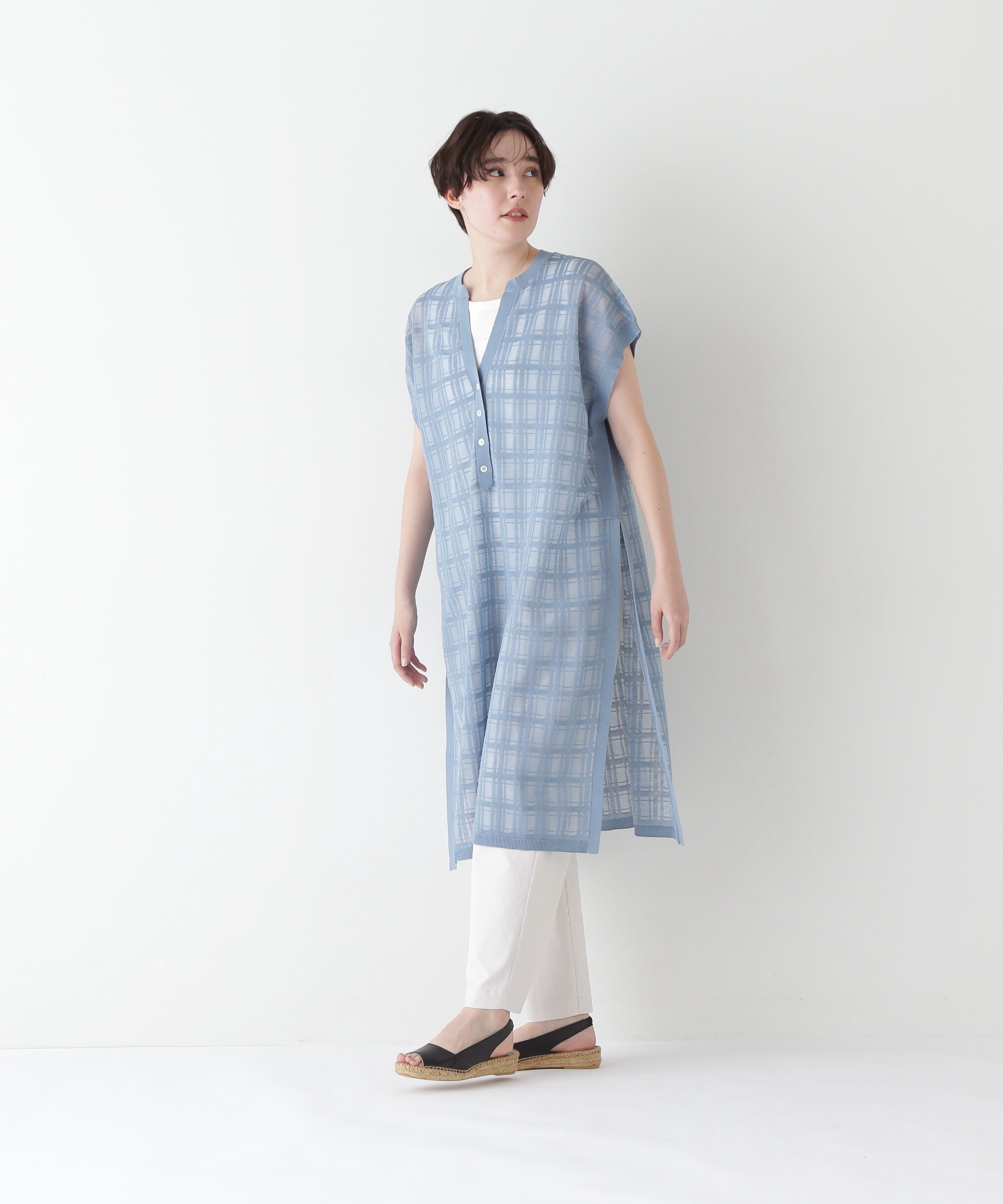  「◆≪ウォッシャブル≫ シアーチェックニットワンピース」|ワンピース|