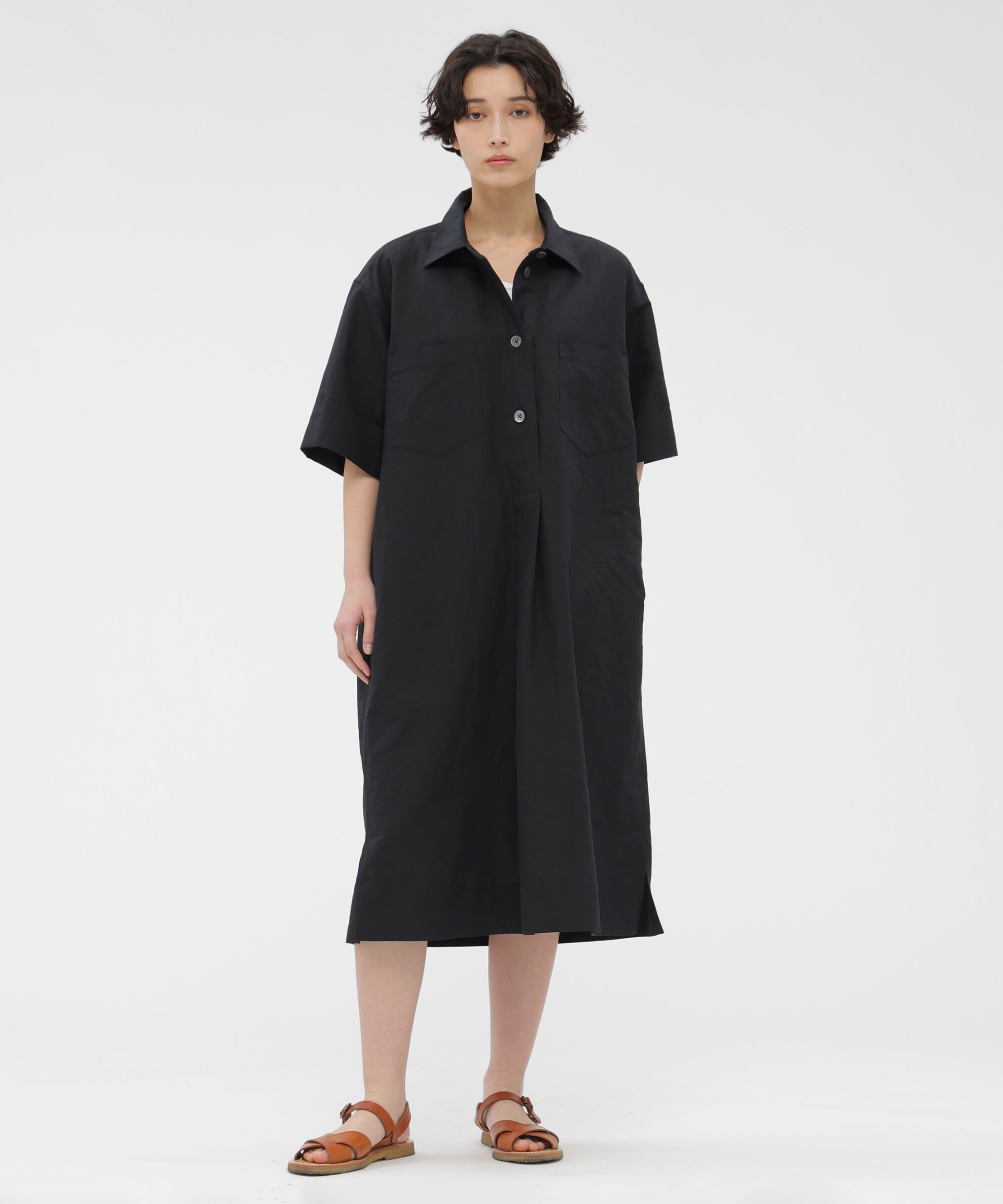  「COTTON LINEN PLAIN WEAVE DRESS」|ワンピース|BLACK