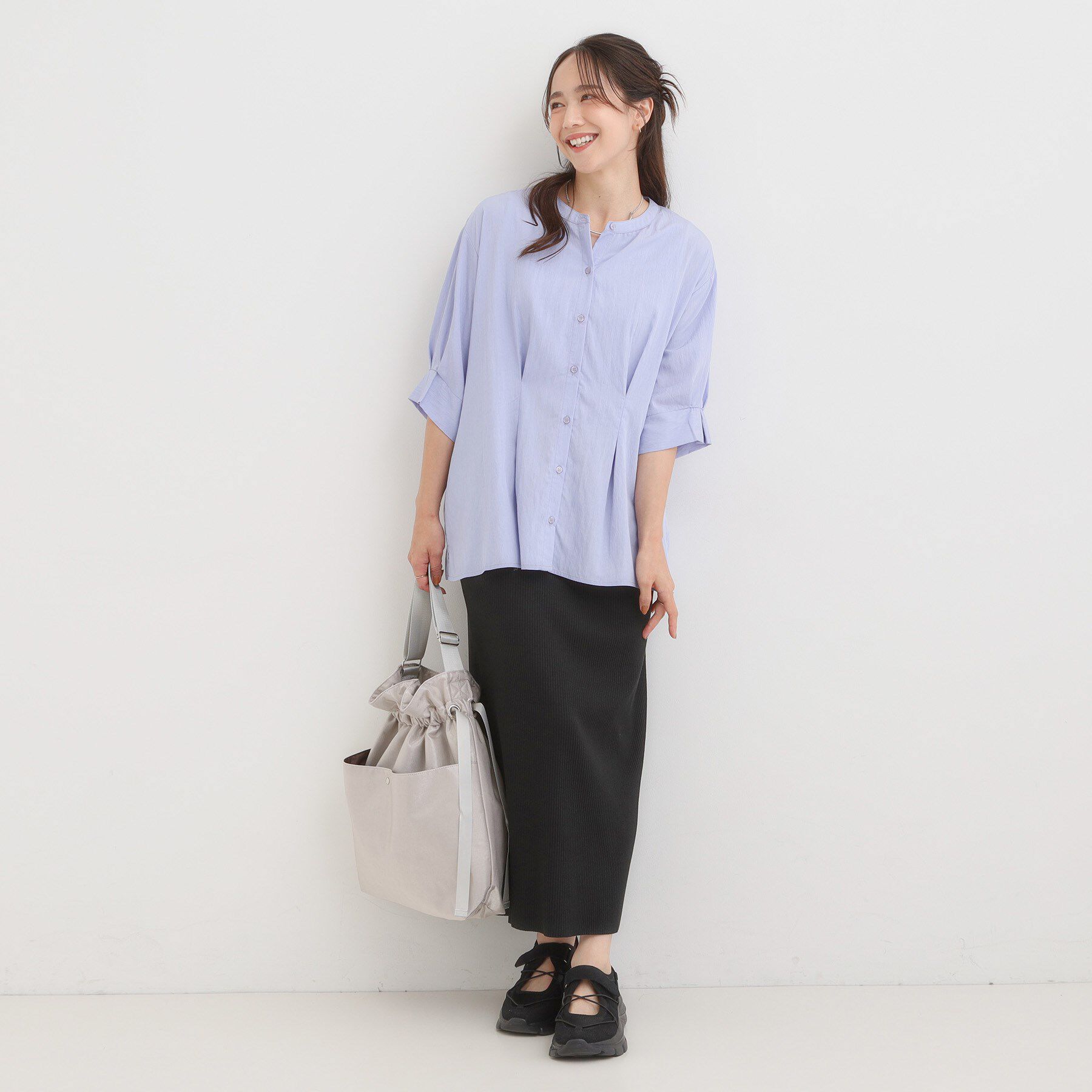 SHOO･LA･RUE「【S-LL/通勤スタイルにも】ウエストタックで程よくシェイプ 大人の上品ブラウス」|シャツ・ブラウス|