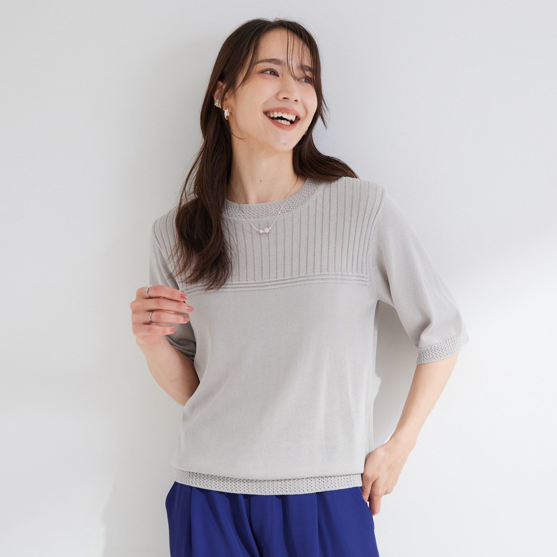 SHOO･LA･RUE「【S-LL/二の腕カバー】品よく決まる 5分袖デザインニット」|ニット・セーター|
