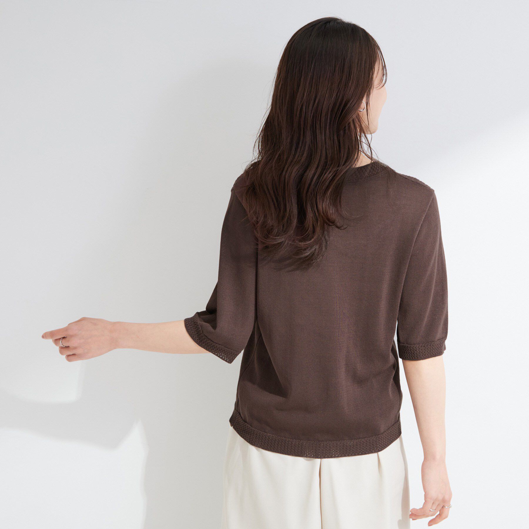 SHOO･LA･RUE「【S-LL/二の腕カバー】品よく決まる 5分袖デザインニット」|ニット・セーター|