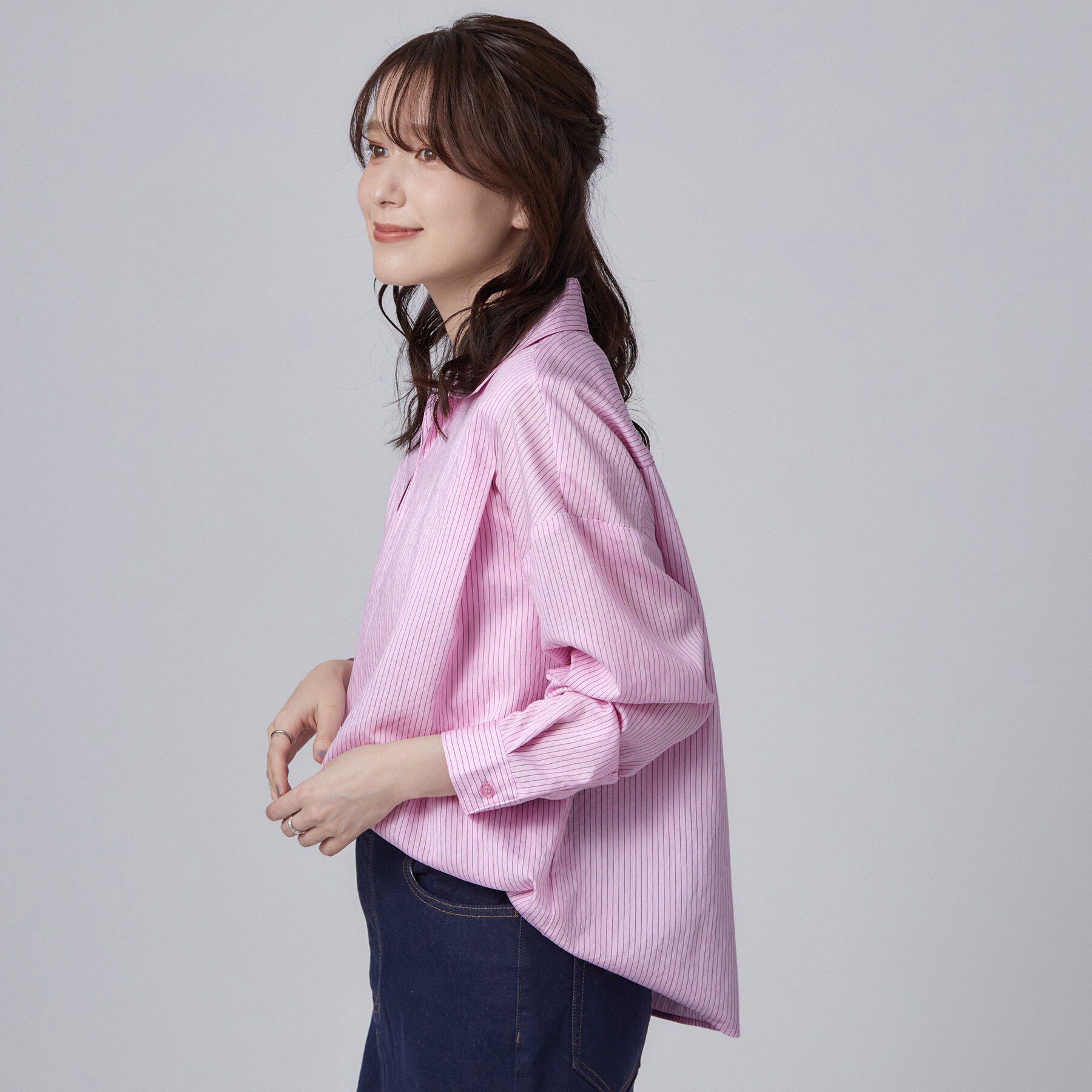 SHOO･LA･RUE「【洗濯機可】インせず決まるAライン ストライプスキッパーシャツ」|シャツ・ブラウス|