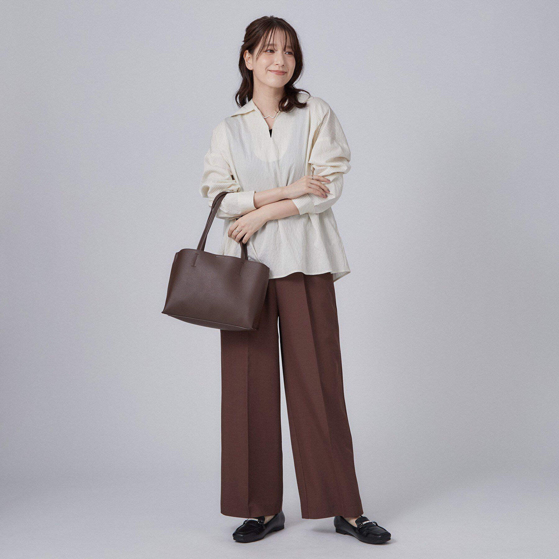 SHOO･LA･RUE「【洗濯機可】インせず決まるAライン ストライプスキッパーシャツ」|シャツ・ブラウス|